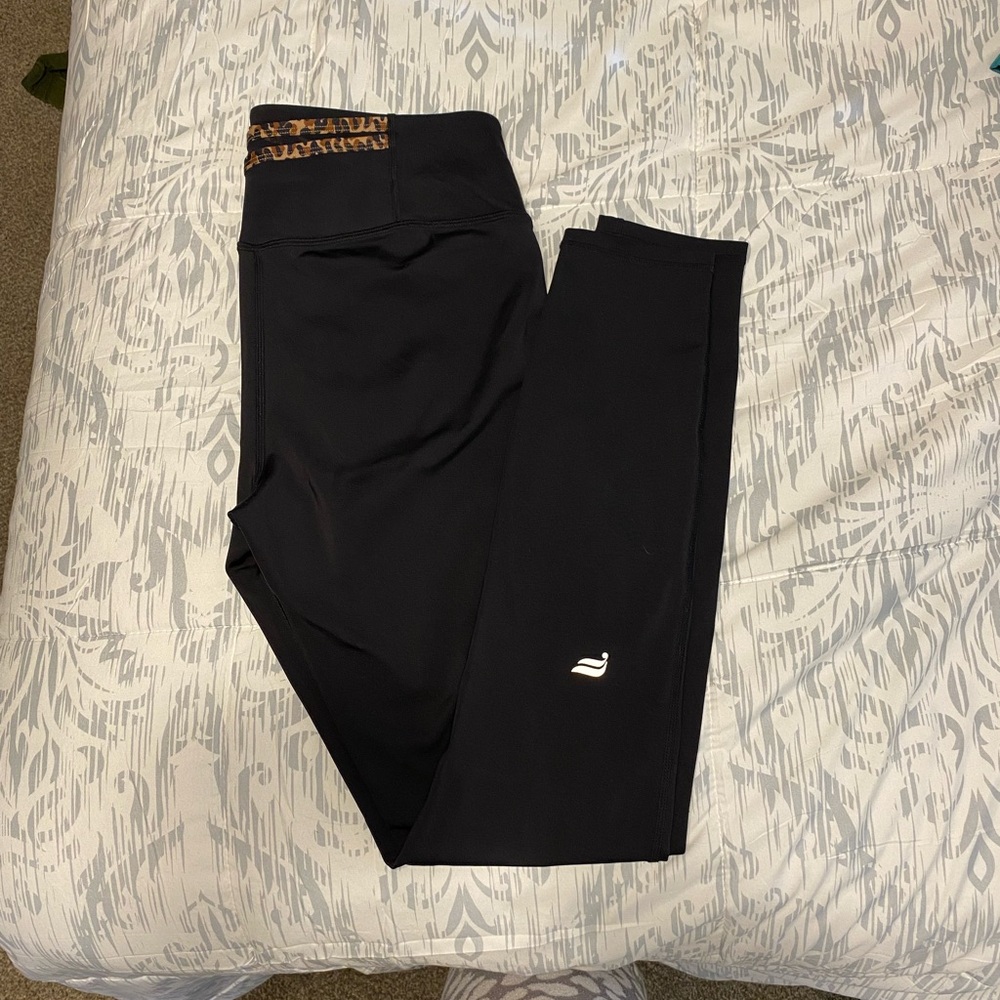 Black Fabletics Leggings with Leopard Print Waistband